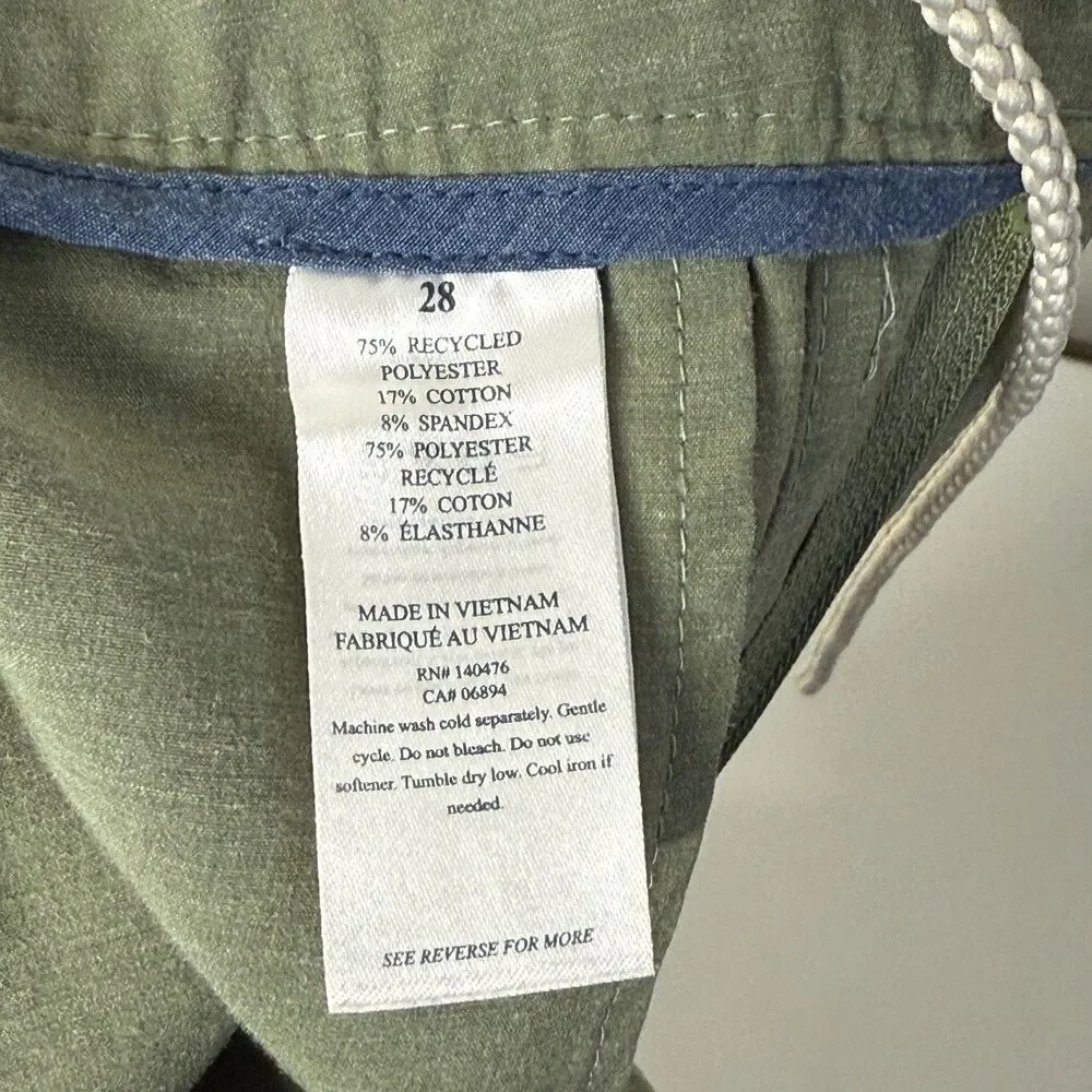 Faherty All Day Shorts Performance Drawstring Chino Olive Green Men Size 29 EUC